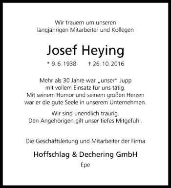 Anzeige von Josef Heying von Westfälische Nachrichten