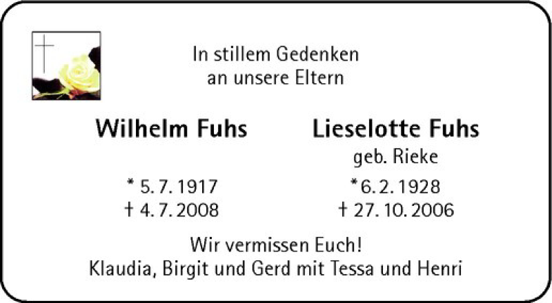  Traueranzeige für Lieselotte Fuhs vom 04.07.2013 aus Westfälische Nachrichten