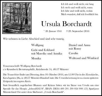 Anzeige von Ursula Borchardt von Westfälische Nachrichten