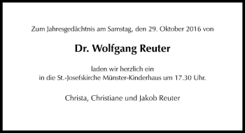 Anzeige von Wolfgang Reuter von Westfälische Nachrichten