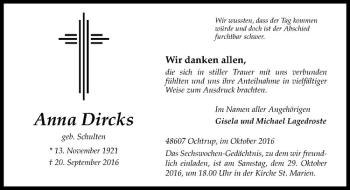 Anzeige von Anna Dircks von Westfälische Nachrichten