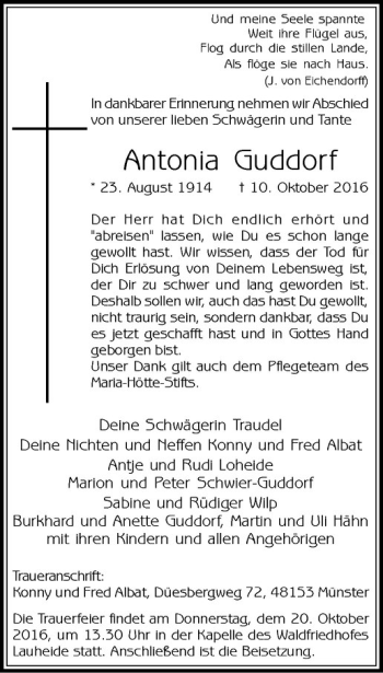Anzeige von Antonia Guddorf von Westfälische Nachrichten