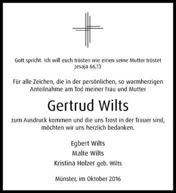 Anzeige von Gertrud Wilts von Westfälische Nachrichten