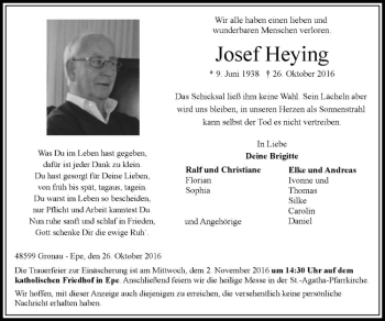 Anzeige von Josef Heying von Westfälische Nachrichten
