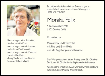 Anzeige von Monika Felix von Westfälische Nachrichten
