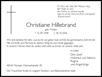 Anzeige von Christiane Hillebrand von Westfälische Nachrichten