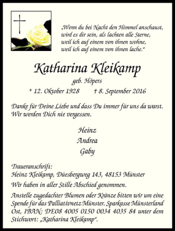 Anzeige von Katharina Kleikamp von Westfälische Nachrichten