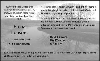 Anzeige von Franz Lauvers von Westfälische Nachrichten