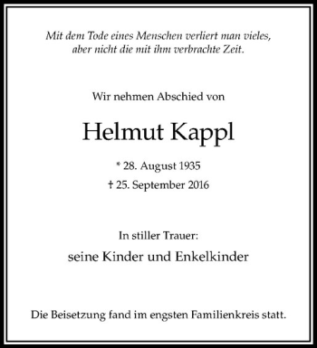Anzeige von Helmut Kappl von Westfälische Nachrichten