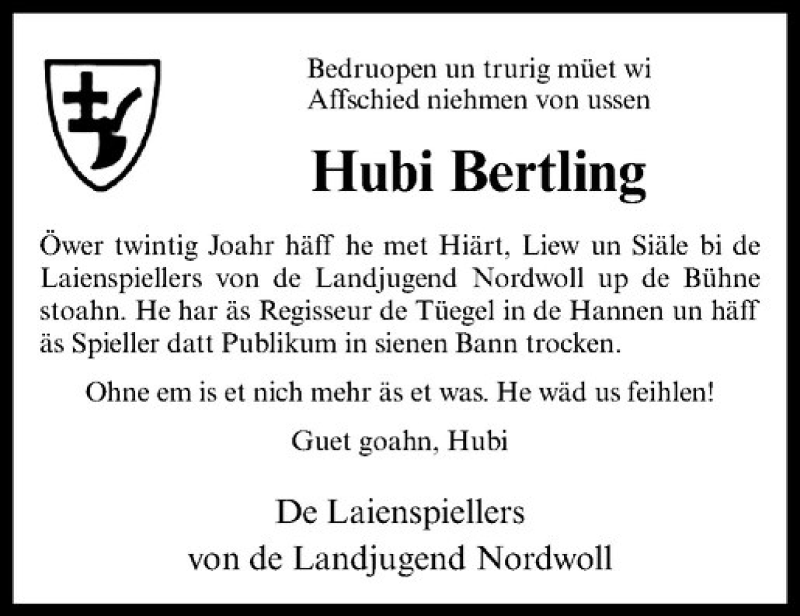  Traueranzeige für Hubert Bertling vom 31.10.2016 aus Westfälische Nachrichten