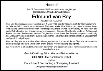 Anzeige von Edmund van Rey von Westfälische Nachrichten