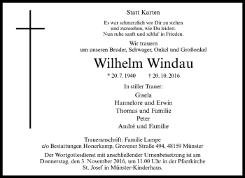 Anzeige von Wilhelm Windau von Westfälische Nachrichten