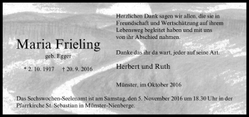 Anzeige von Maria Frieling von Westfälische Nachrichten