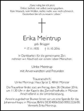 Anzeige von Erika Meintrup von Westfälische Nachrichten