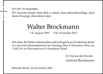 Anzeige von Walter Brockmann von Westfälische Nachrichten
