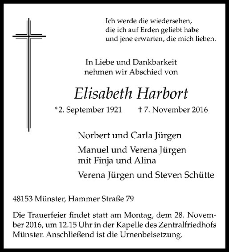  Traueranzeige für 2016-11-07 Elisabeth vom 23.11.2016 aus Westfälische Nachrichten