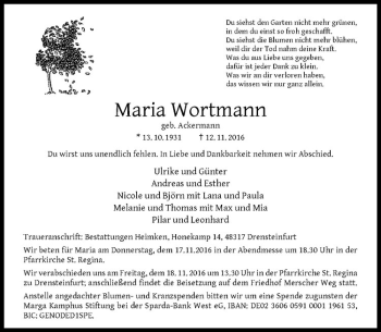 Anzeige von Maria Wortmann von Westfälische Nachrichten