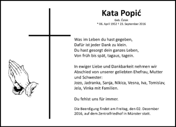 Anzeige von Kata Popic von Westfälische Nachrichten