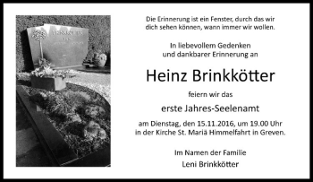 Anzeige von Heinz Brinkkötter von Westfälische Nachrichten