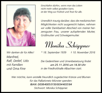 Anzeige von Monika Schöppner von Westfälische Nachrichten