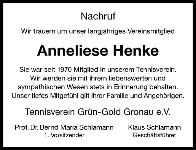  Traueranzeige für Anneliese Henke vom 12.11.2016 aus Westfälische Nachrichten