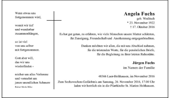 Anzeige von Angela Fuchs von Westfälische Nachrichten