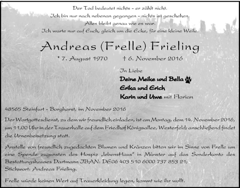  Traueranzeige für Andreas Frieling vom 10.11.2016 aus Westfälische Nachrichten