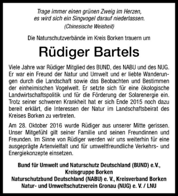 Anzeige von Rüdiger Bartels von Westfälische Nachrichten