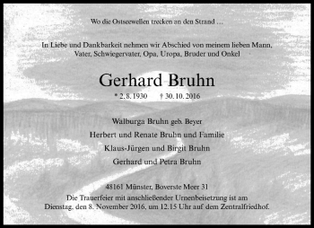 Anzeige von Gerhard Bruhn von Westfälische Nachrichten