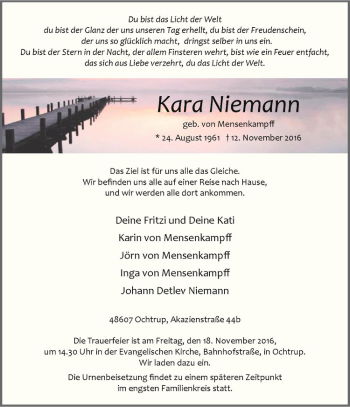 Anzeige von Kara Niemann von Westfälische Nachrichten