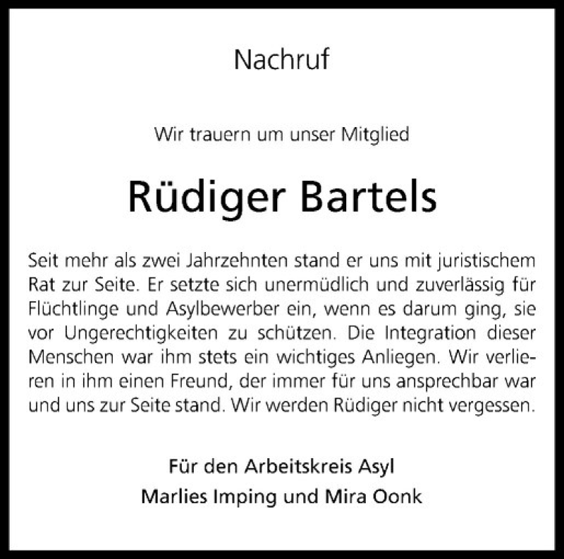  Traueranzeige für Rüdiger Bartels vom 05.11.2016 aus Westfälische Nachrichten