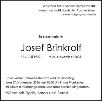 Anzeige von Josef Brinkrolf von Westfälische Nachrichten