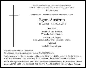 Anzeige von Egon Austrup von Westfälische Nachrichten