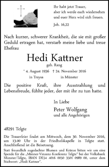 Anzeige von Hedi Kattner von Westfälische Nachrichten