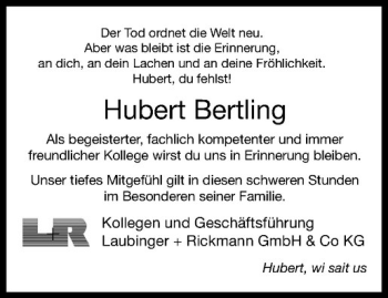 Anzeige von Hubert Bertling von Westfälische Nachrichten