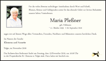 Anzeige von Maria und Hansgeorg Pleßner von Westfälische Nachrichten
