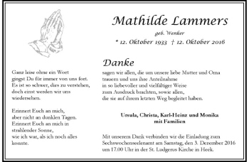 Anzeige von Mathilde Lammers von Westfälische Nachrichten