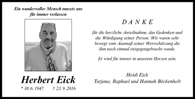  Traueranzeige für Herbert Eick vom 12.11.2016 aus Westfälische Nachrichten