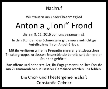 Anzeige von Antonia Frönd von Westfälische Nachrichten