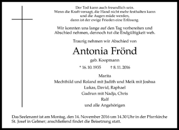 Anzeige von Antonia Frönd von Westfälische Nachrichten