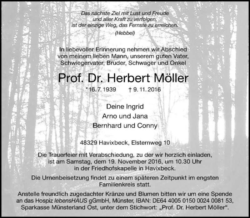  Traueranzeige für Herbert Möller vom 16.11.2016 aus Westfälische Nachrichten