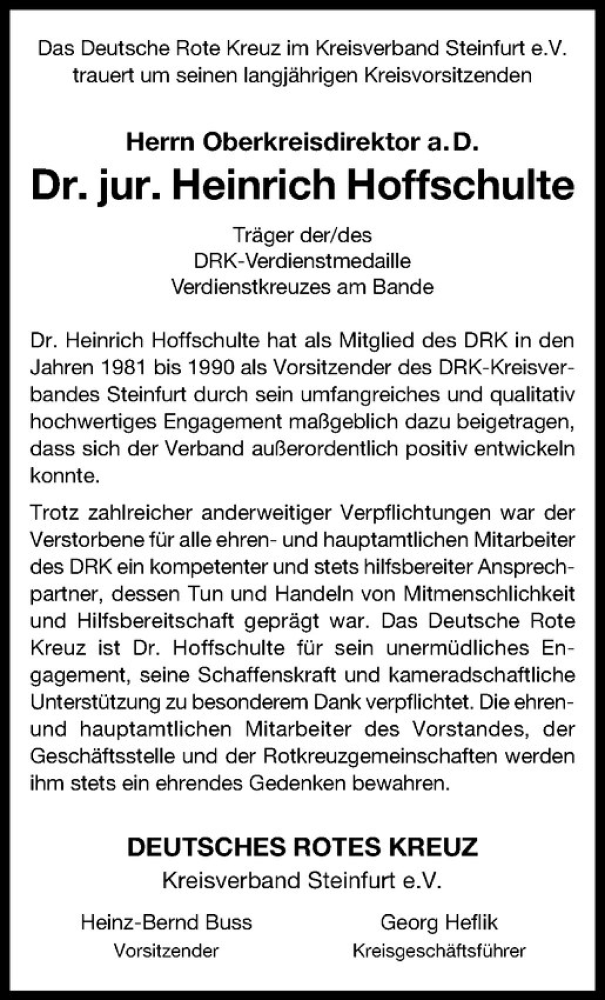  Traueranzeige für Heinrich Hoffschulte vom 05.11.2016 aus Westfälische Nachrichten