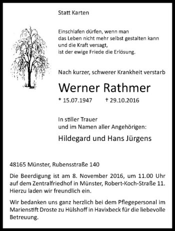 Anzeige von Werner Rathmer von Westfälische Nachrichten