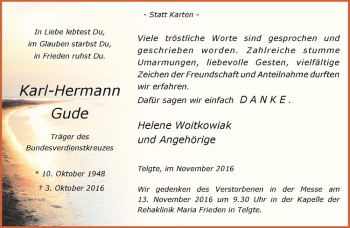 Anzeige von Karl-Hermann Gude von Westfälische Nachrichten