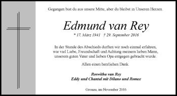 Anzeige von Edmund van Rey von Westfälische Nachrichten