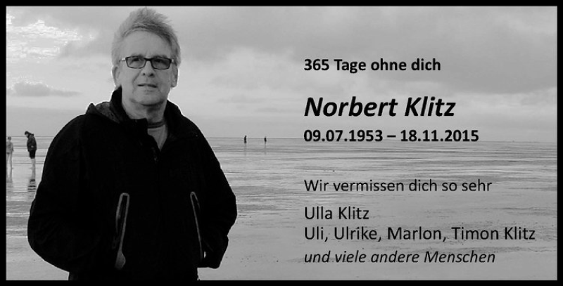  Traueranzeige für Norbert Klitz vom 18.11.2016 aus Westfälische Nachrichten