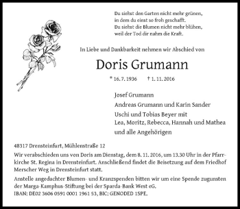 Anzeige von Doris Grumann von Westfälische Nachrichten