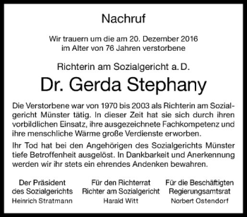 Anzeige von Gerda Stephany von Westfälische Nachrichten