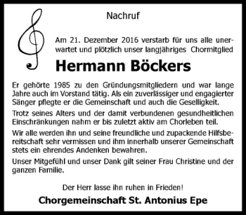 Anzeige von Hermann Böckers von Westfälische Nachrichten