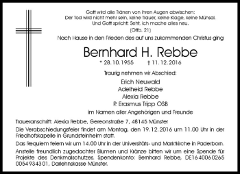 Anzeige von Bernhard H. Rebbe von Westfälische Nachrichten